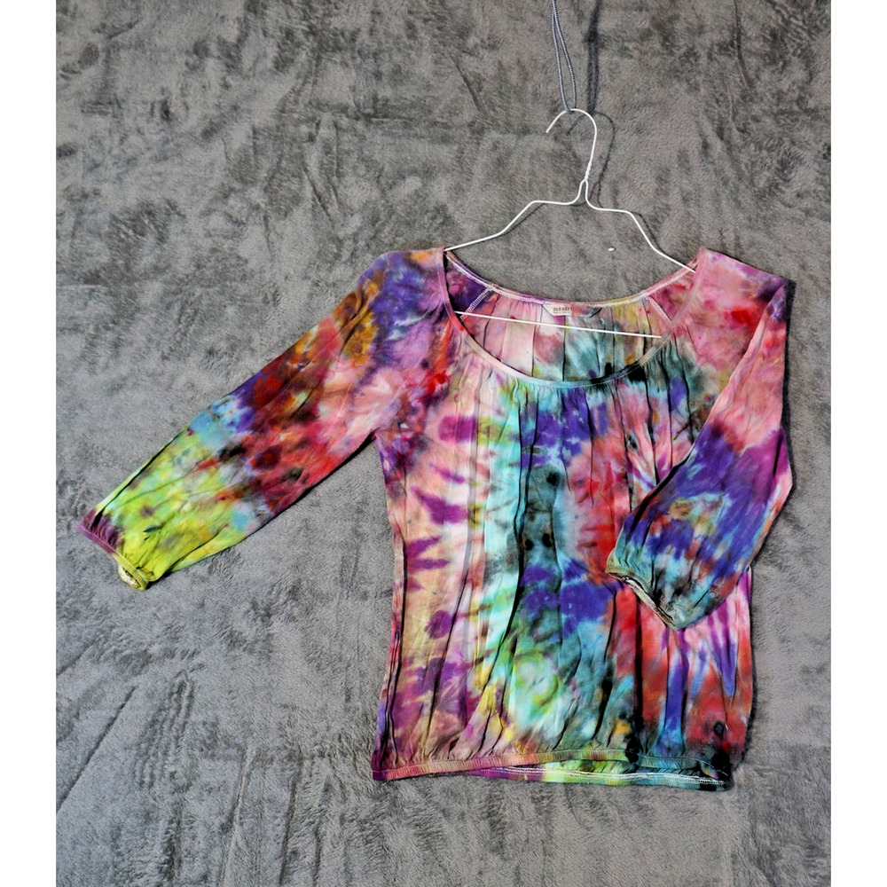 Old Navy Women’s Tie-Dye Top‎ S Cotton 3/4 Sleeve Elastic Hem